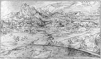 K VII 008
<br/>
Landschap met stad tegen een bergrug
<br/>
<em>Campagnola, Domenico (1482/1500-1564)</em>